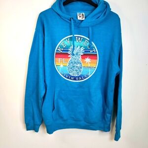 Key West FL Hoodie Adult L Teal Kangaroo Pocket Graphic Living Salty Artsy Beach